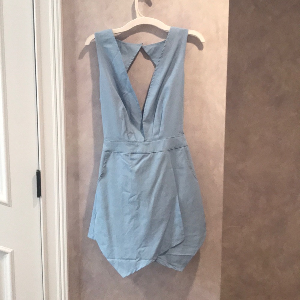 Blue Open Back Romper Dress
